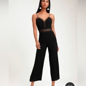 LULUS - Leeta Swiss Dot Lace Wide Leg Jumpsuit - XS